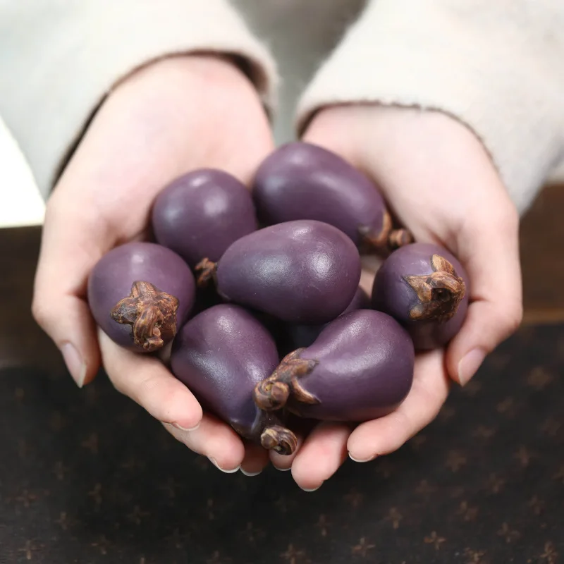 Purple Sand Eggplant Tea Pet Handmade Bionic Plant Vegetable Melon Fruit Tea Set Desktop Ornament Sculpture Cute Home Items