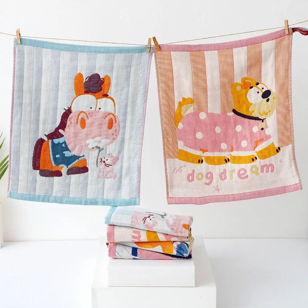 New 34x40cm Large Hand Towel 4 Layer Cotton Gauze Cartoon Kitchen Towel Quick Dry Decorative Tea Towel Kindergarten Children