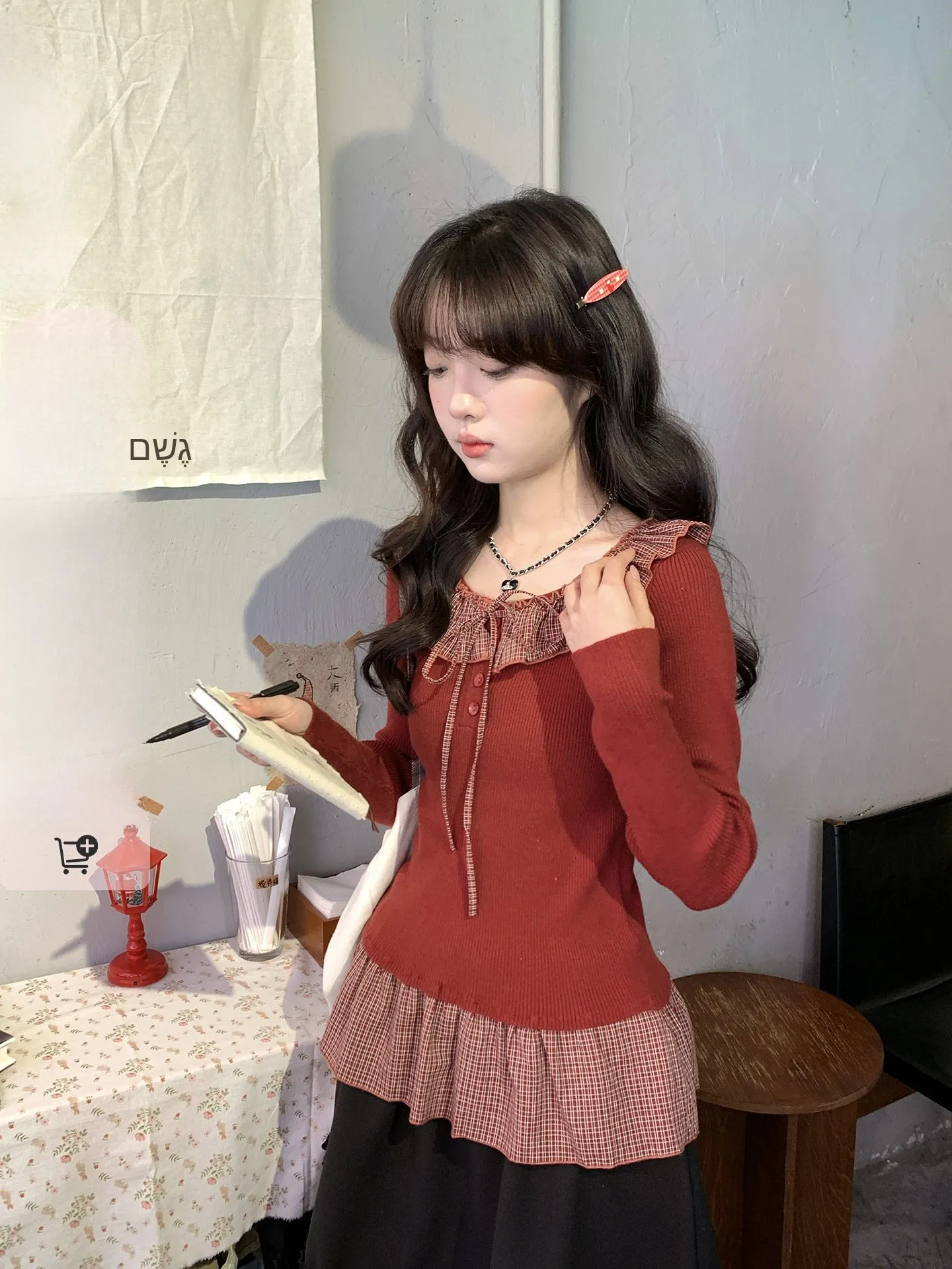 

Новая модная женская зимняя вязаная кофта Holli Korean Sle Slim Fit в клетку с пэчворком, с длинным рукавом и круглым вырезом