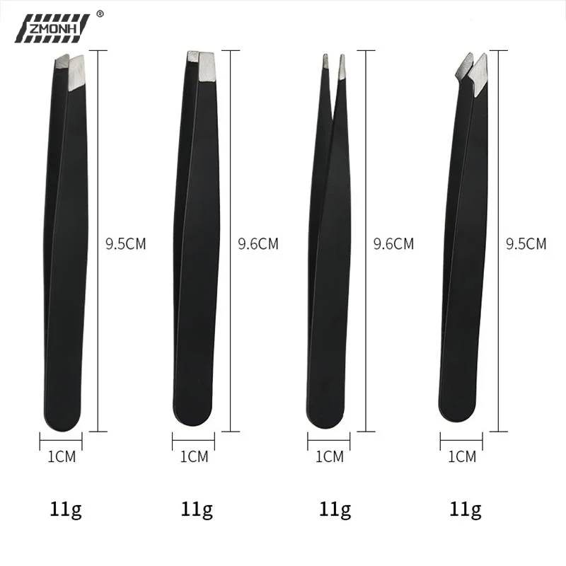 

[H]Stainless Steel Angled Tweezers 4pcs Set For Removing Gray Hair Beard Eyebrows Beauty Tools