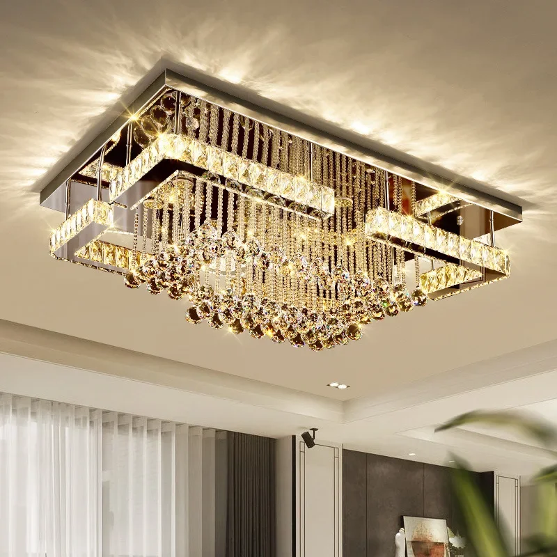 Modern Crystal Ceiling Lights Living Room Luxury Silver Ceiling Light Bedroom Led Ceiling Lamps Dining Crystal Fixtures Kitchen