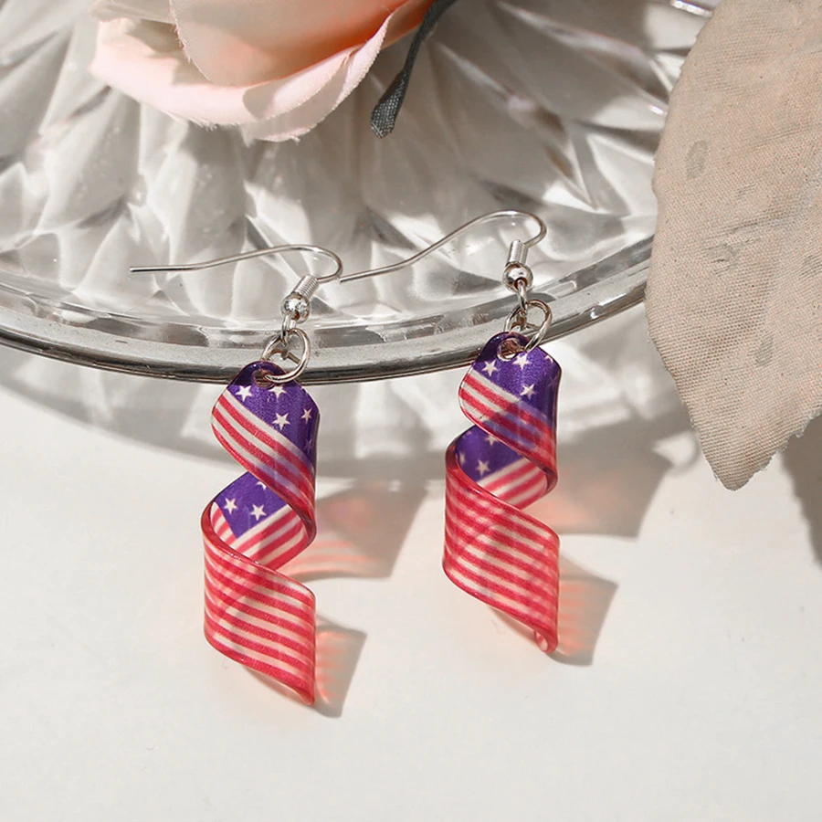 Spiral American Flag Earrings for Women Girls Lightweight Independence Day Drop Dangle Earring Jewelry