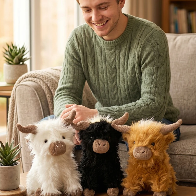 

Simulation Cute Yak Plush Toys Cartoon Stuffed Animals Cattle Adorable Fluffly Hair Bull Plushie Doll Sofa Pillow for Girls Gift