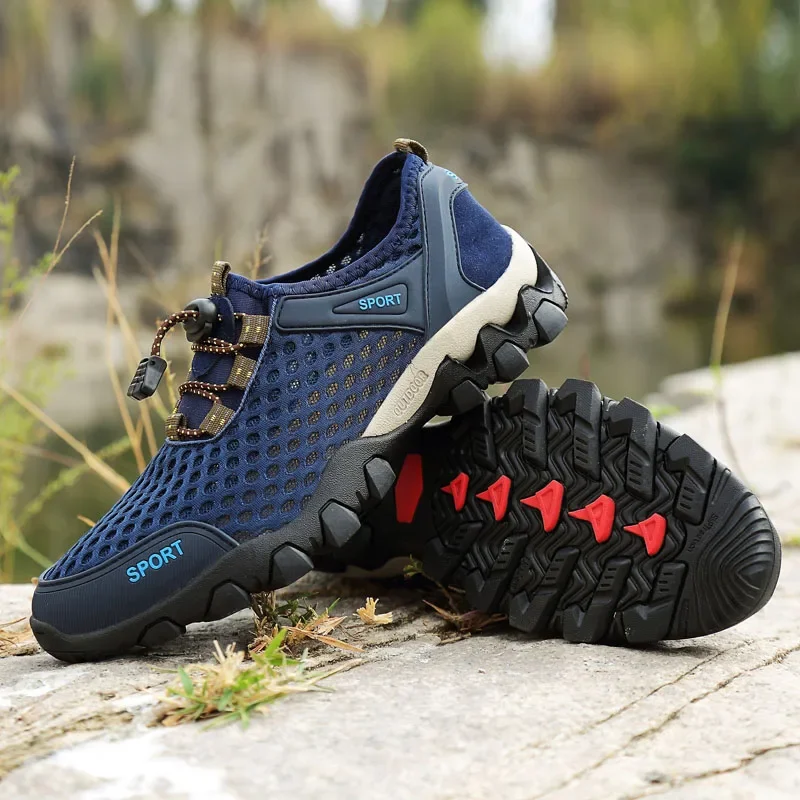 2024 Summer men's outdoor leisure breathable mesh hiking shoes are soft, comfortable, breathable, anti slip, and wear-resistant