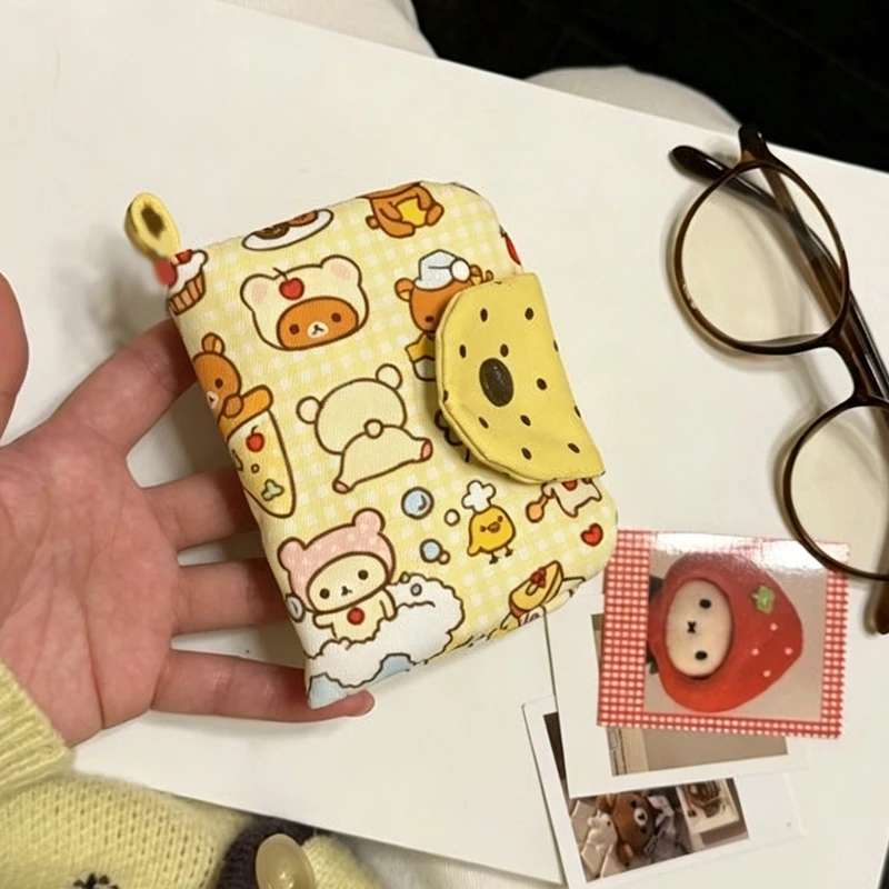 .Hot Sale.1Pcs Student Key Bag Retro Cute Ins Style Little Fresh Cartoon Bear Coin Purse Short Coin Bag Card Bag Gift