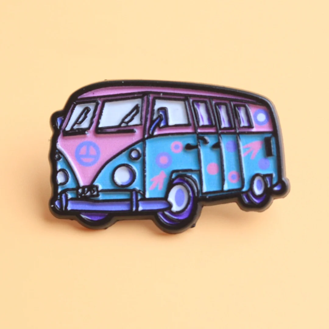 Vintage Hippie Van Enamel Pin Badge, Alloy Metal, Daily Wear Accessory, Gift for Friends, All-Season Unisex Fashion Brooch