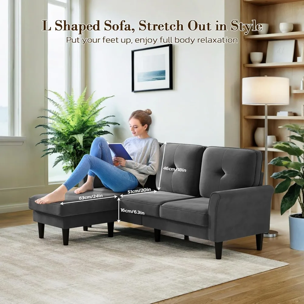 أريكة مخملية حديثة على شكل حرف L مع مسند لغرف المعيشة الصغيرة