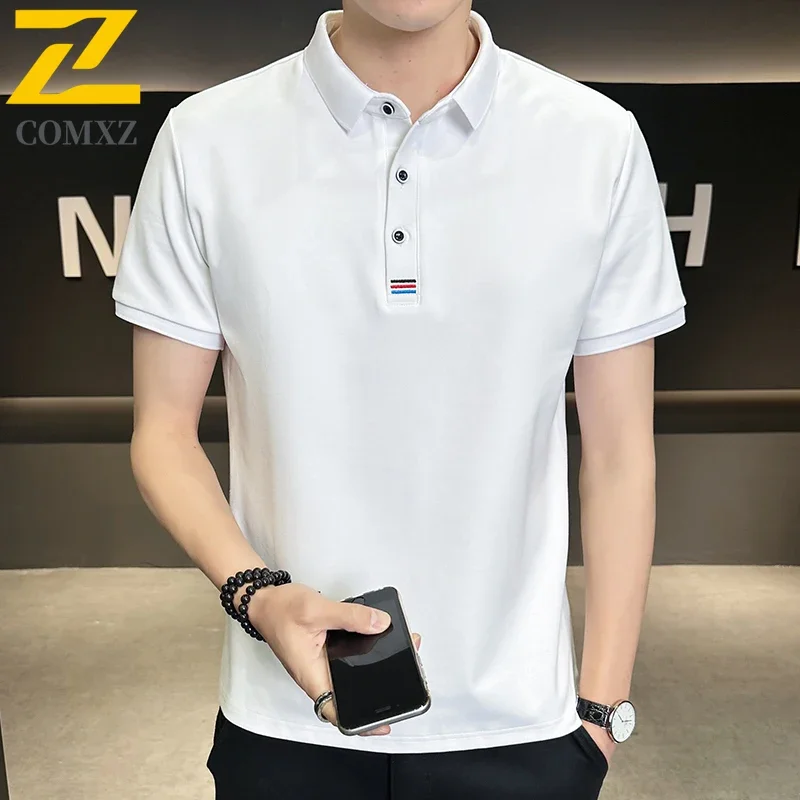 

Ice Silk Men T-shirt Made of Pure Cotton Summer Fashionable Versatile Comfortable Breathable POLO Shirt Business Casual Men Top