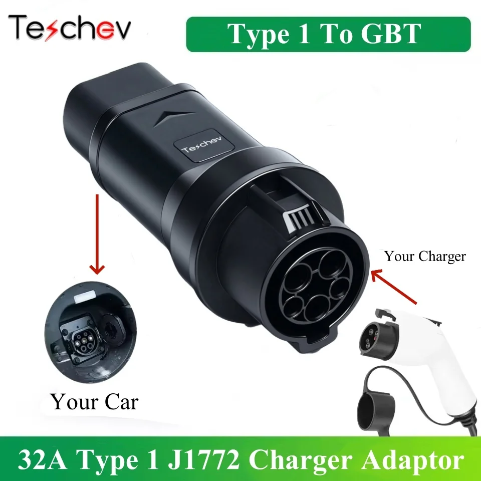 

Teschev Type1 to GBT Adapter 32A Type 1 J1772 Charger Adaptor for Chinese Version Electric Car with GB/T Charging Socket