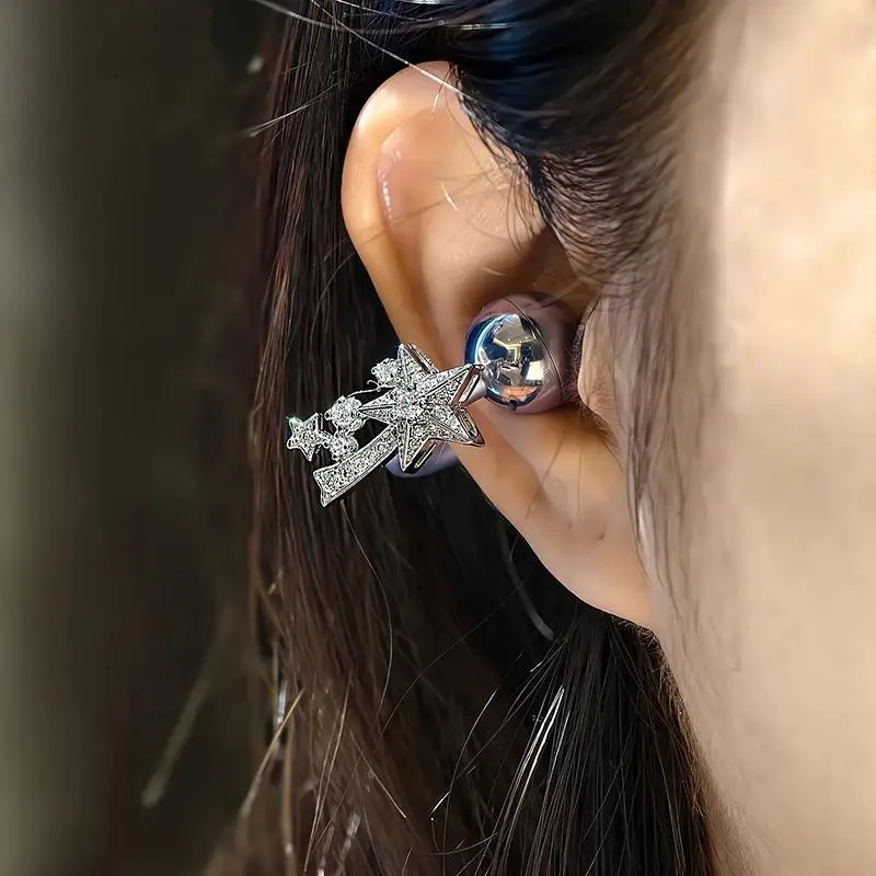 1Pair Fashion Headphone Diameter Buckle Zircon Decorative Headphone Decoration Clip Removable Easy To Install Earbud Accessories