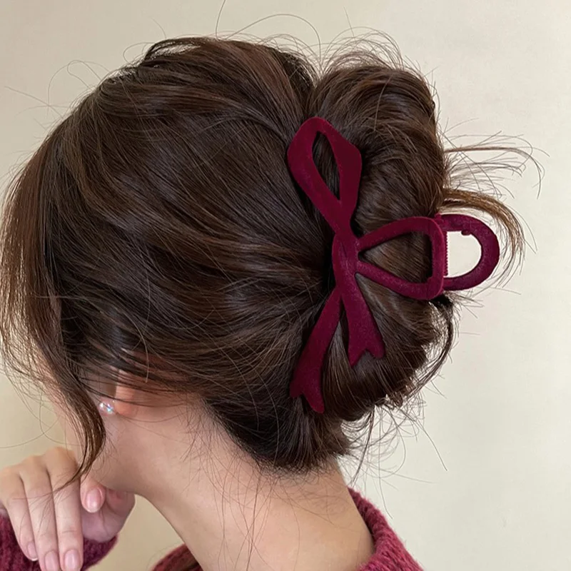 Pinzas para el cabello con lazo de terciopelo rojo para mujer, pinza para el pelo para otoño e invierno, horquilla elegante francesa, accesorios