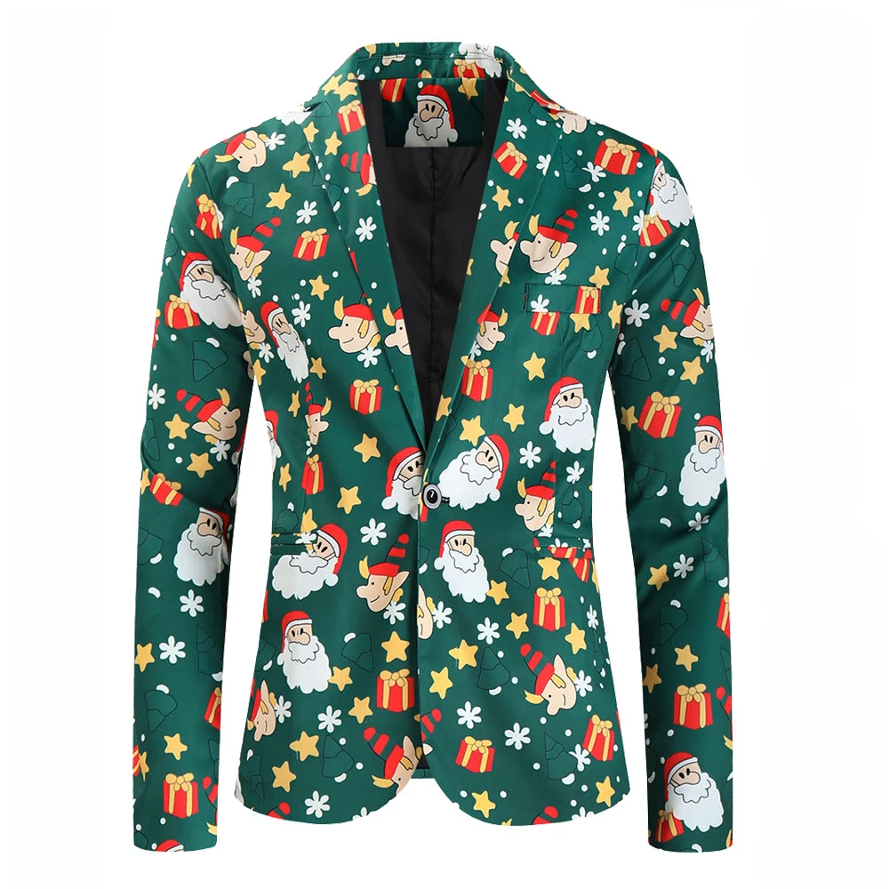 Jaqueta de Natal dos homens Blazer, Casaco de Natal Ano Novo, Terno Jaqueta, Santa Party Blazers, Noite Carnaval Traje