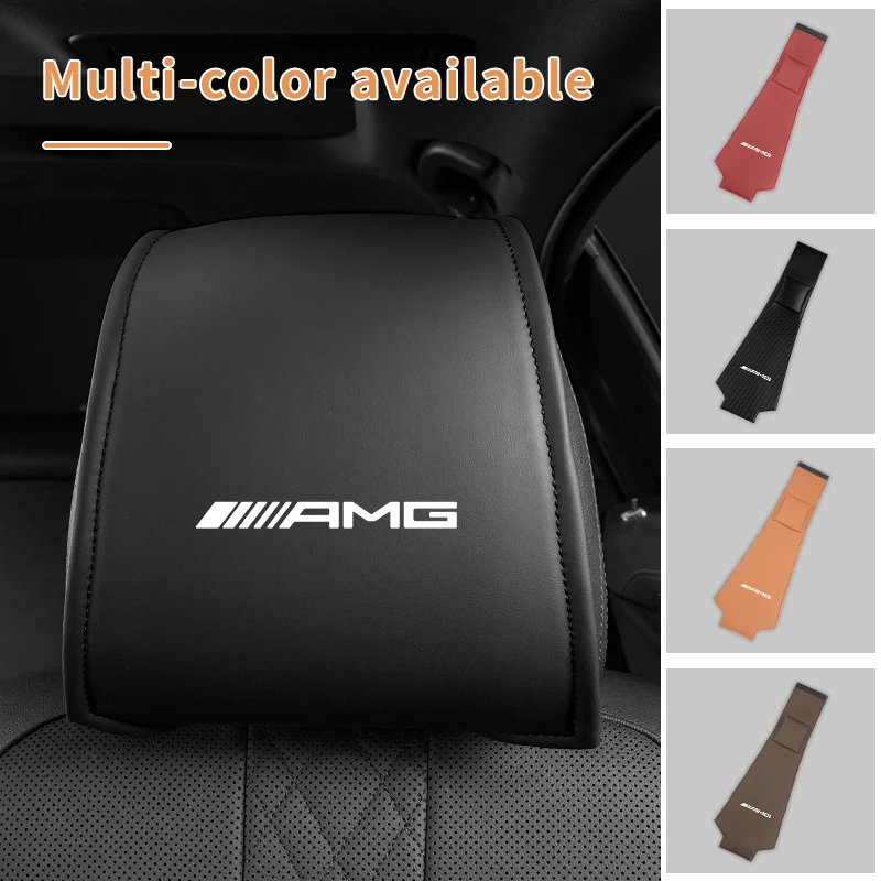 2PCS Leather Car Seat Headrest Protective Cover Accessories For Mercedes Benz AMG A B C E Class A180 CLK CLA GLE W212 C200 C300