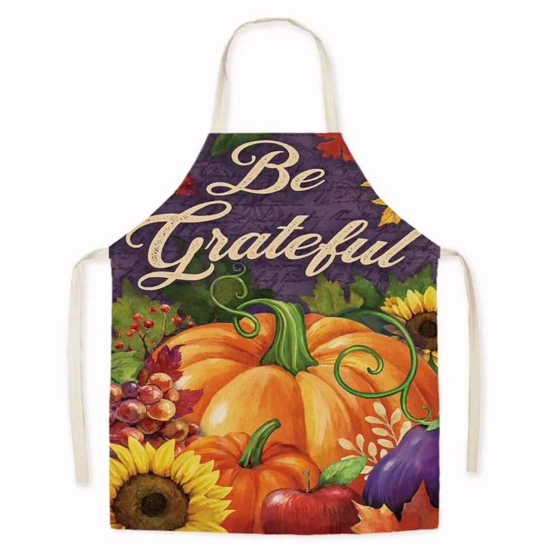 1Pc Kitchen Aprons for Women Cotton Linen Bibs Household Home Autumn Thanks Giving Home Cooking Baking Waist Bib Pinafore