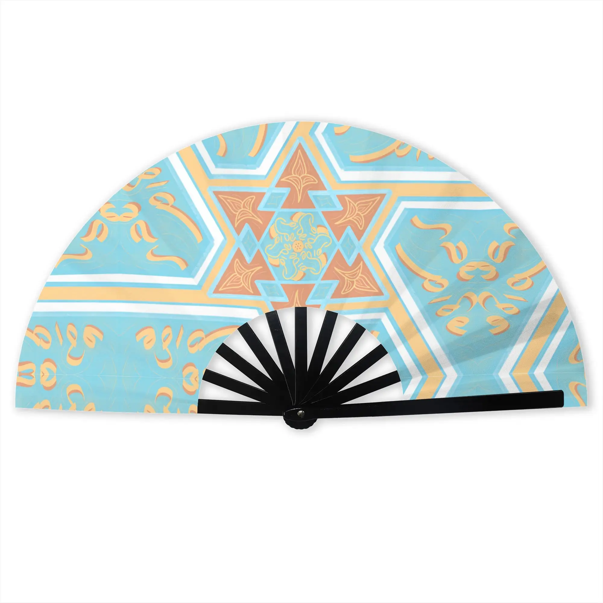 Israel Magen David Folding Hand Fan  DIY Jewish Polyester Fabric Fan Novelty Summer Accessory Decorative Fans