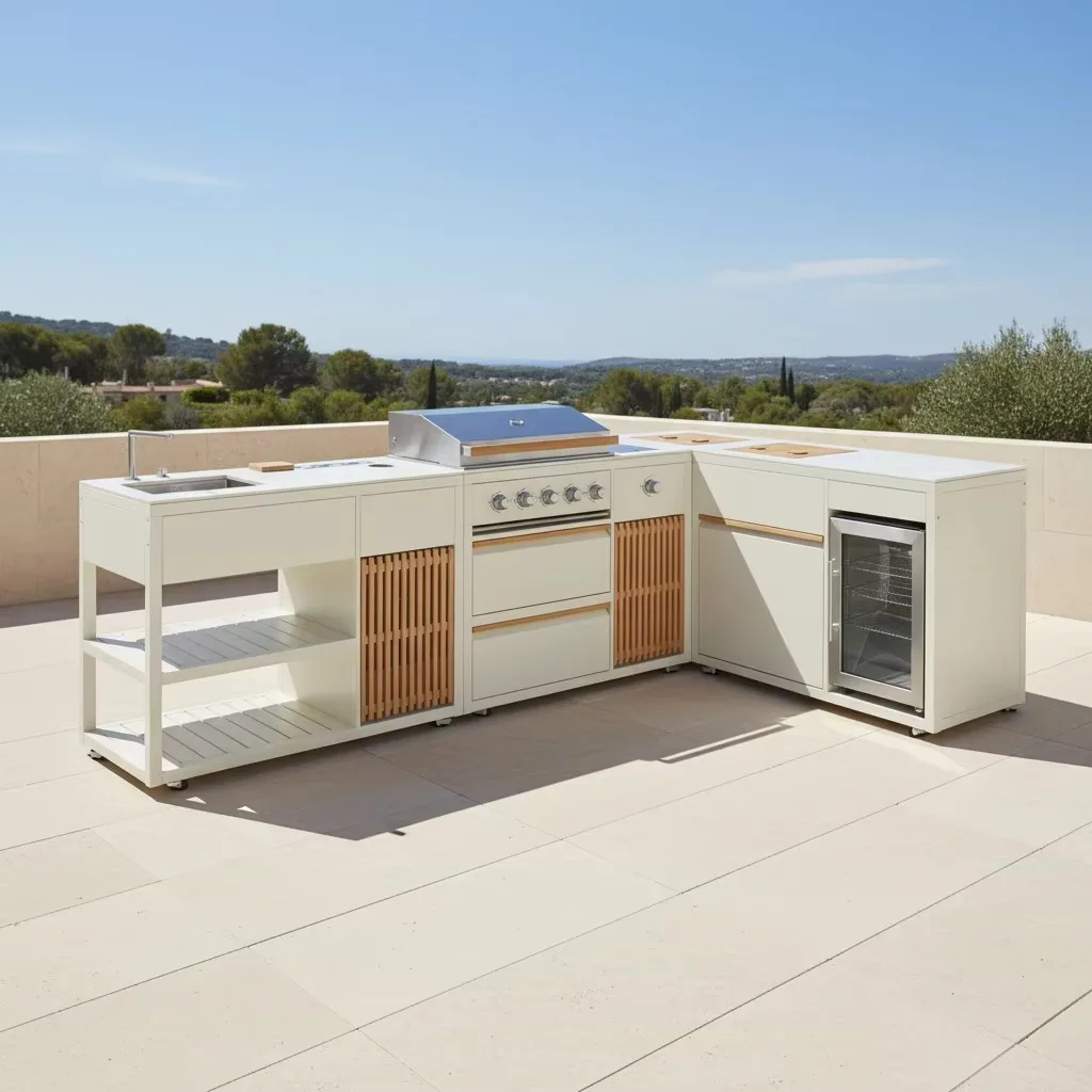 Modular Modern Outdoor Commercial Kitchen Island Gas Free Prep Station Easy Assembly Durable Flame Resistant Cabinet Storage Uni