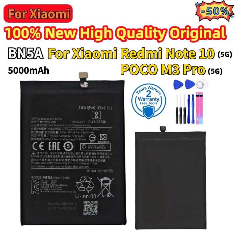 100% New High Quality BN5A 5000 mAh Battery For Xiaomi Redmi Note 10 5G POCO M3 Pro 5G Replace Phone Batteries Fast Shipping + T