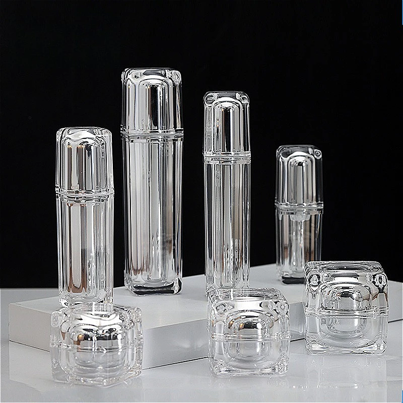 

Acrylic Crystal Cream Jars 15/30/50g & Pump Bottles 30/50/100ml, Refillable Cosmetic Containers for Lotion Serum Face Cream