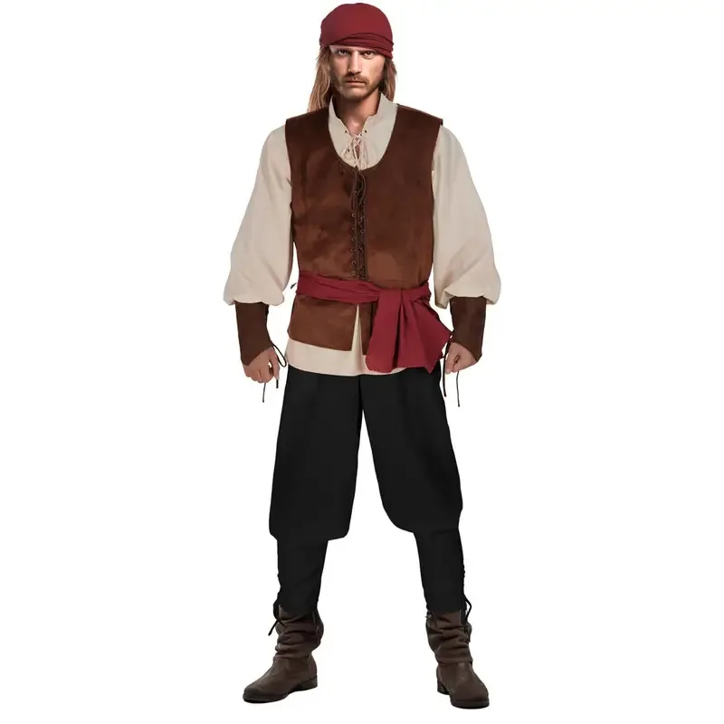 

Pirate Costumes for Men Adult Halloween Male Captain Jack Sparrow Costume Pirates of the Caribbean Cosplay Clothes Setx;2'a,6.h;