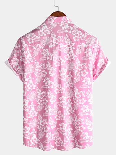 Imagen 2 del producto Camisa de manga corta con botones florales hawaianos para vacaciones para hombre Camisa de playa para vacaciones con solapa Azul Verde Rosa