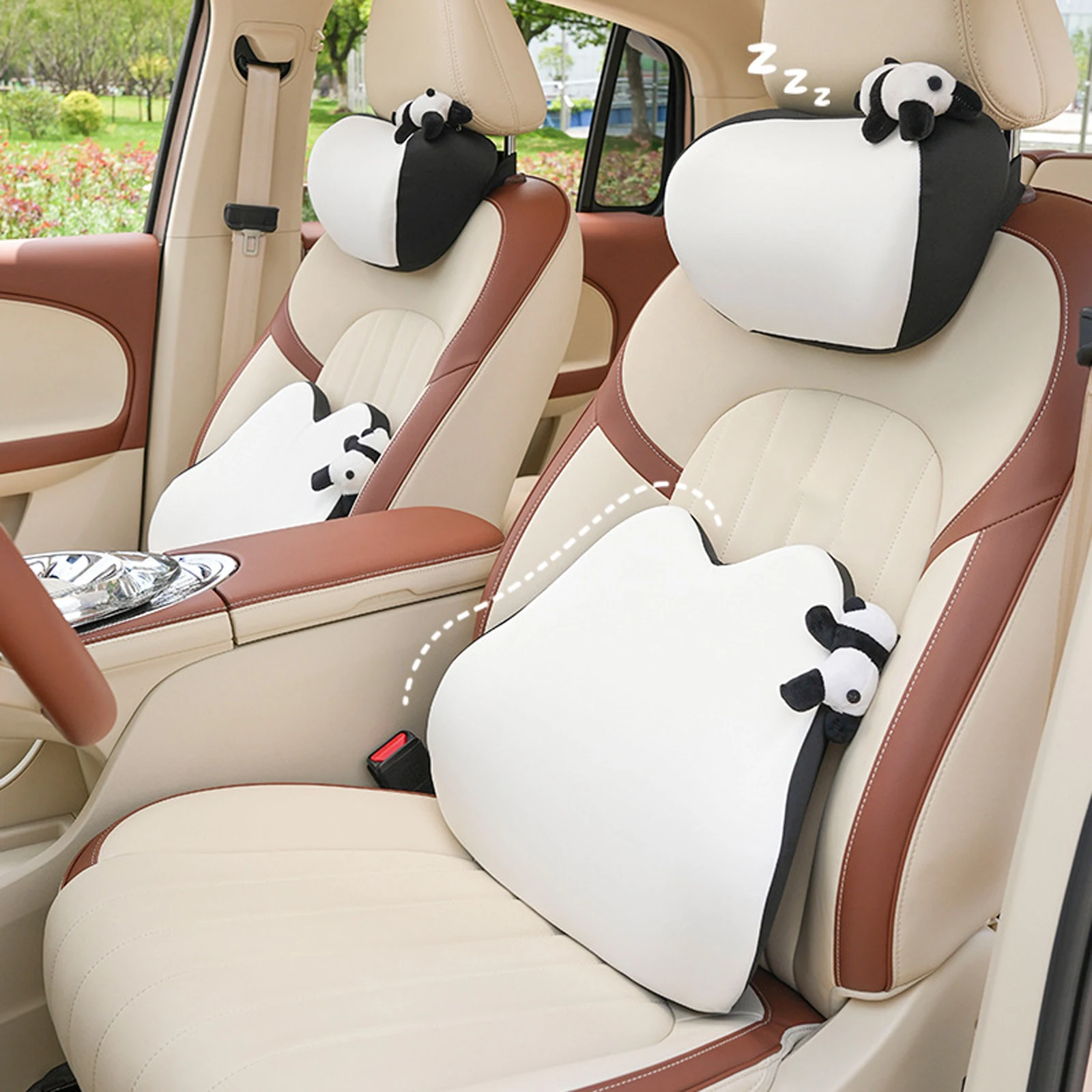 

Panda Car Head Pillow Neck Pillow Summer Breathable Comfortable Car Seat Pillow Four Seasons General Interior Lumbar Cushion