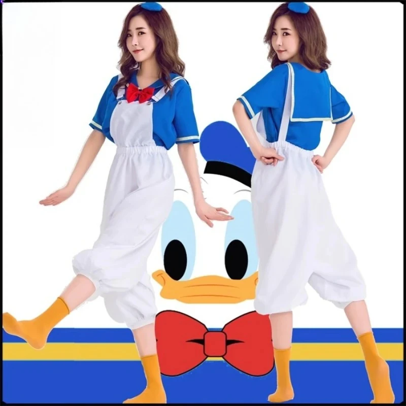 

Donald Duck Themed Cosplay Outfit - Blue Sailor Top & White Overalls Set, Cute Cartoon Character Attire for Costume Parties