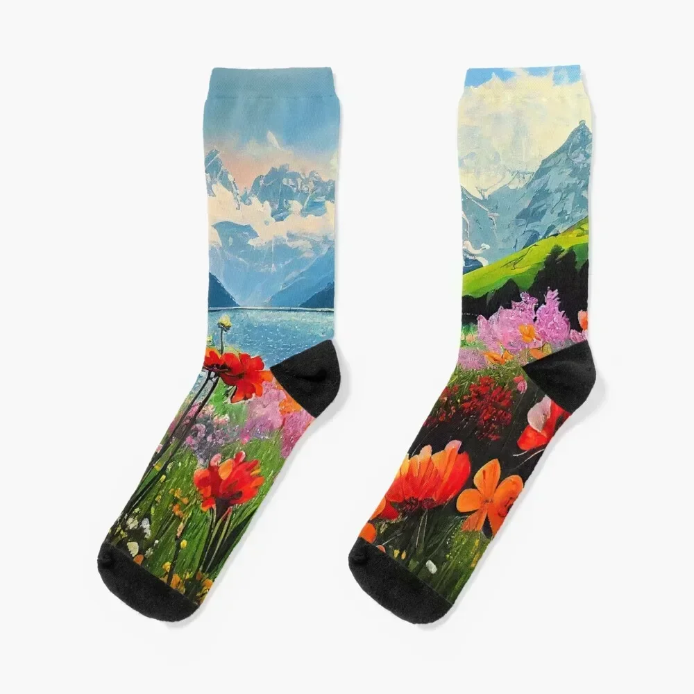 

Flowers in the Alps - Switzerland - Austria Socks christmass gift hockey Wholesale Luxury Woman Socks Men's