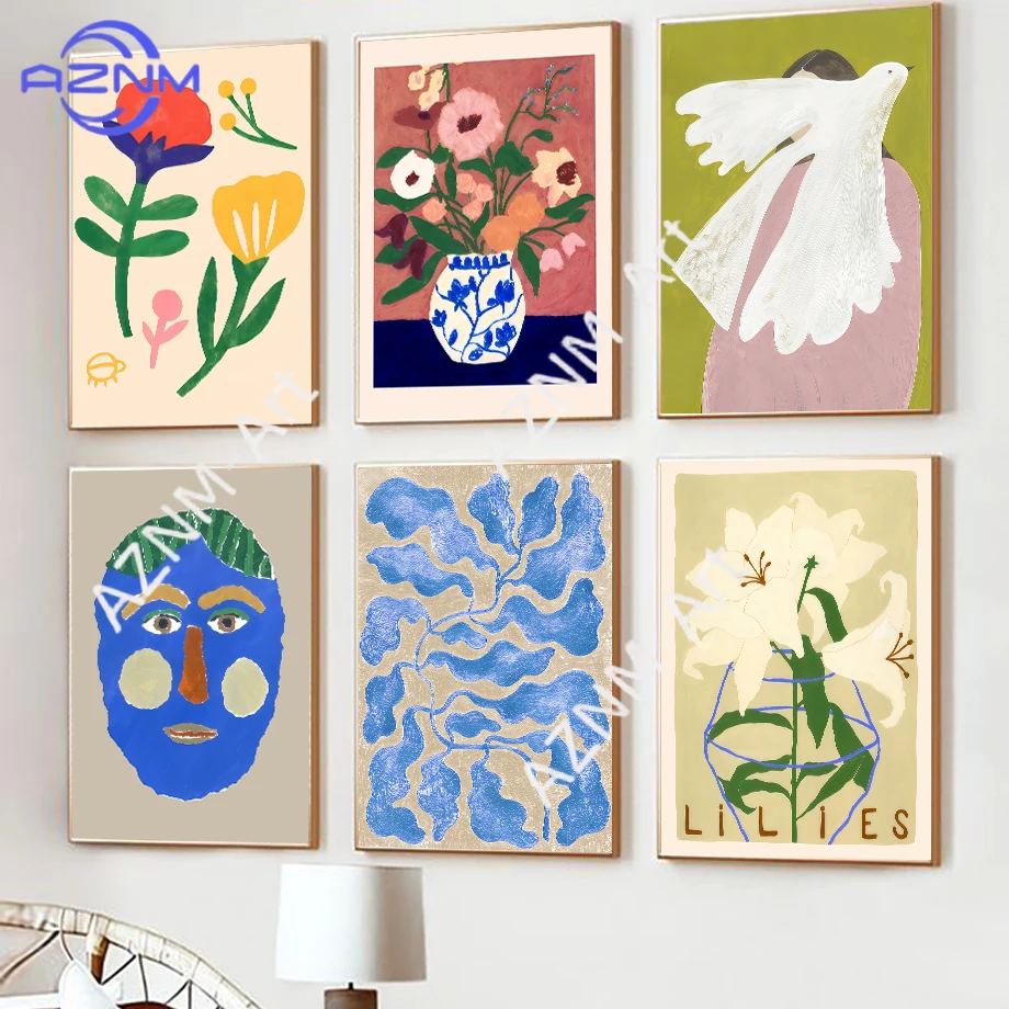 Vögel Blumen Wandkunst Poster Drucke Dekorative Malerei Nordische Wohnkultur Abstrakte Wandbilder Schlafzimmer Inneneinrichtung
