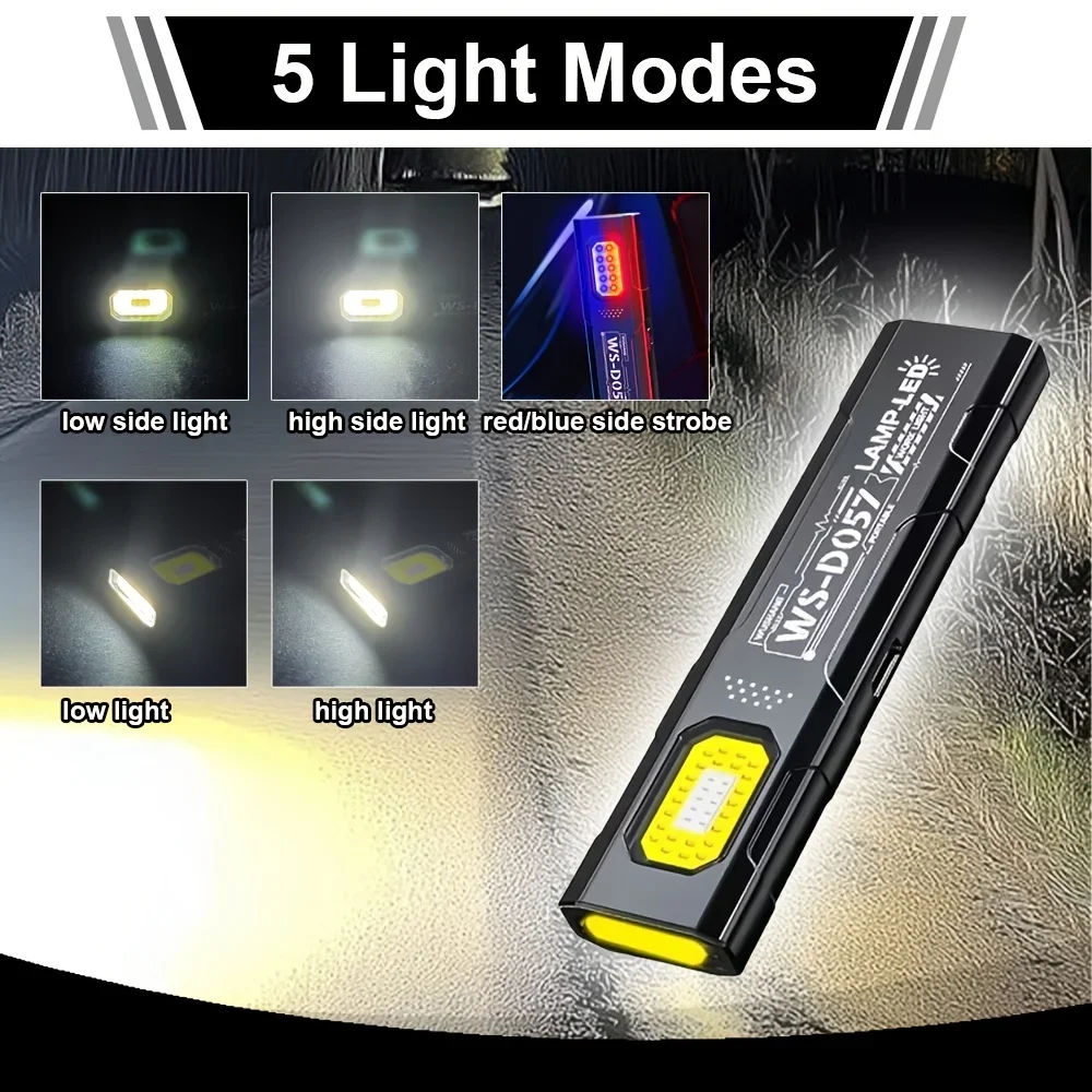 600LM LED COB Flashlight Type C Rechargeable Mini Torch Pocket Lantern Flood Work Light With Magnet For Emergency Camping Repair