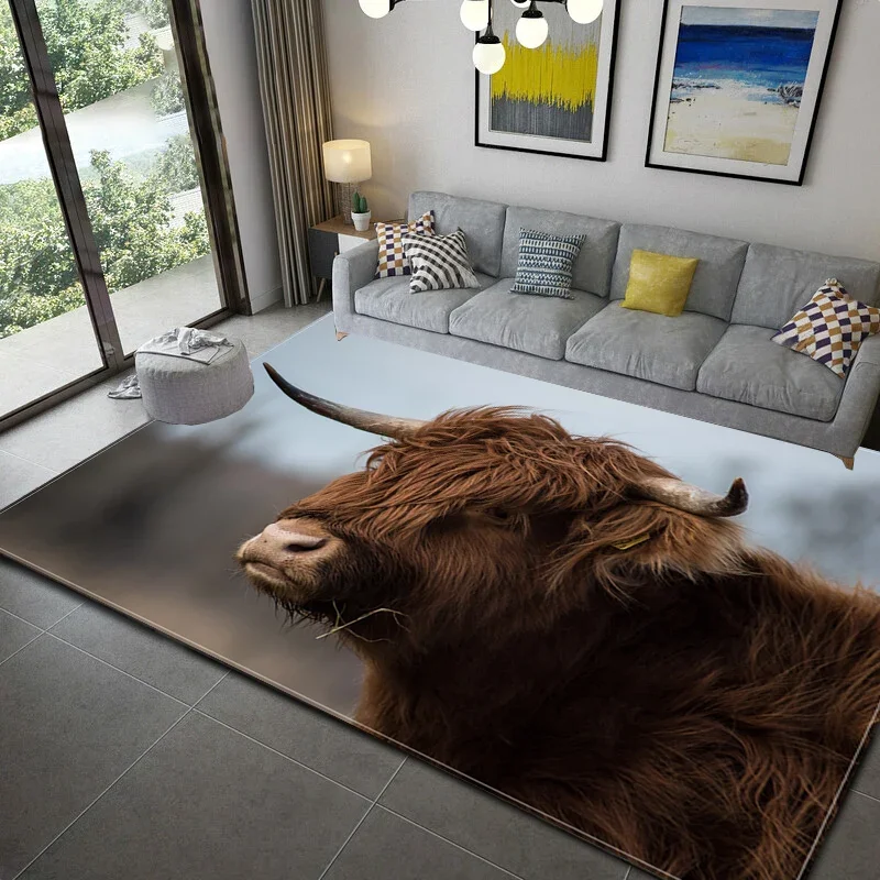 Scottish Highland Cow Printing Carpet for Living Room Bedroom Large Area Rugs Modern Anti-slip Floor Carpets Doormat Home Decor