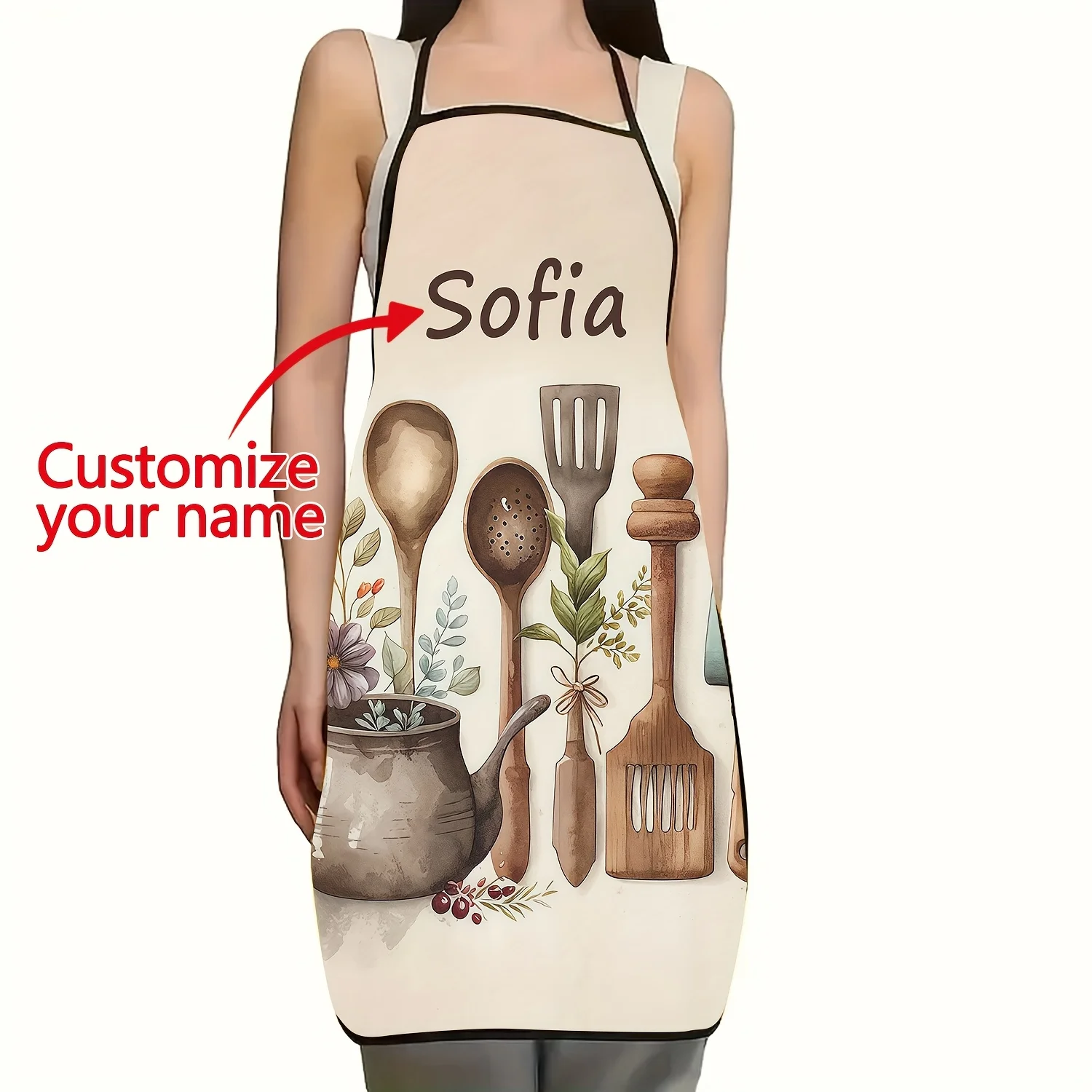 1pc Adults Apron - Custom Name/Text/Number/Logo -Polyester Fabric - Ideal Gift for &, Cooking, Baking, Gardening