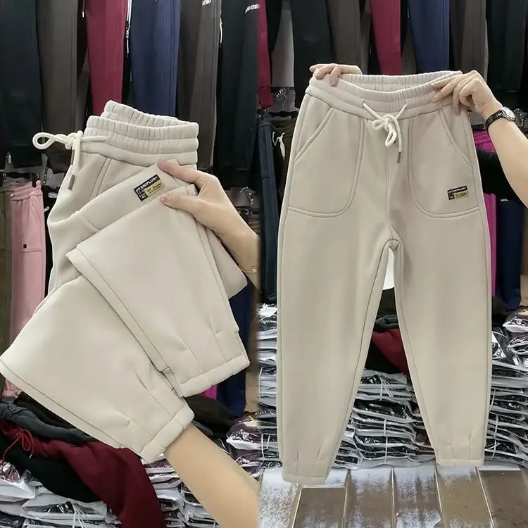 

Осенне-зимние женские брюки больших размеров, повседневные, на флисовой подкладке, теплые, укороченные (7/8), с высокой талией, с манжетами, скрывающие недостатки фигуры, фасон «Харлан»