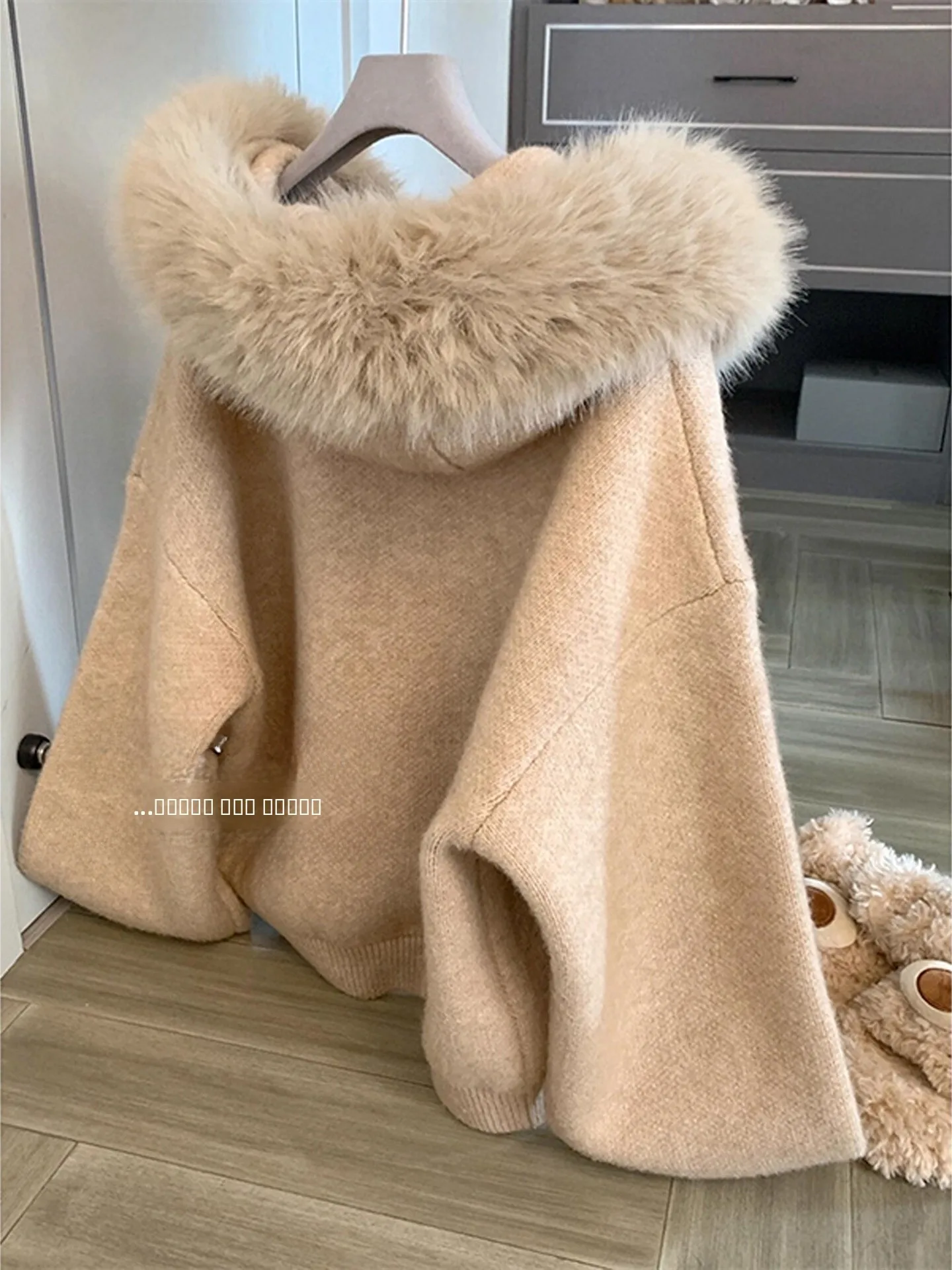 

Мягкий свитер на молнии с капюшоном и мехом медведя, пальто, женский осенне-зимний свободный вязаный кардиган, теплая пушистая верхняя одежда