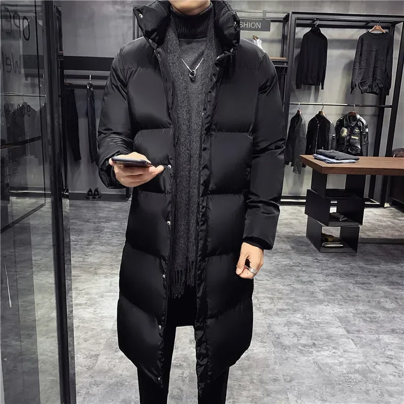 Foreign Trade Winter Thickened Standing Collar Mid Length Unhooded Solid Cotton Coat Men\'s Wear