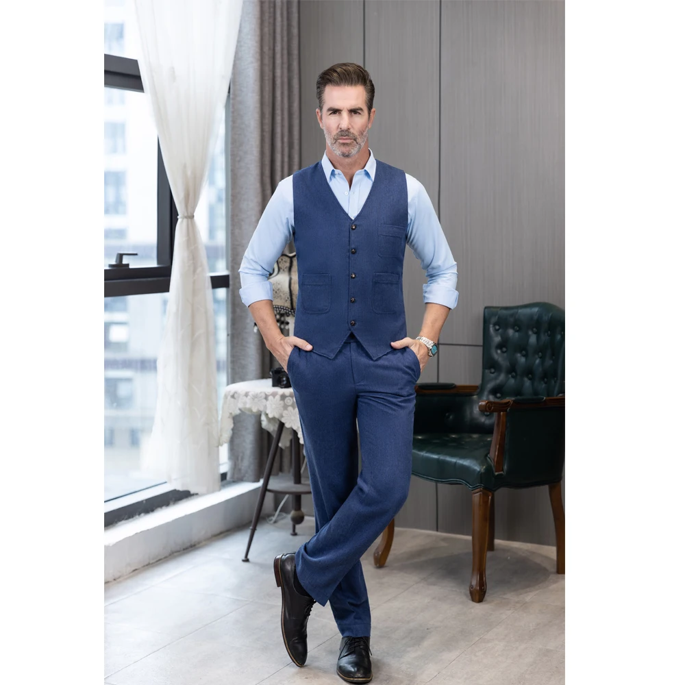 2024 Men's Pants Vest Spring V-Neck Fashion Solid Loose Pants Men Business Male Waistline Casual Trousers Formal