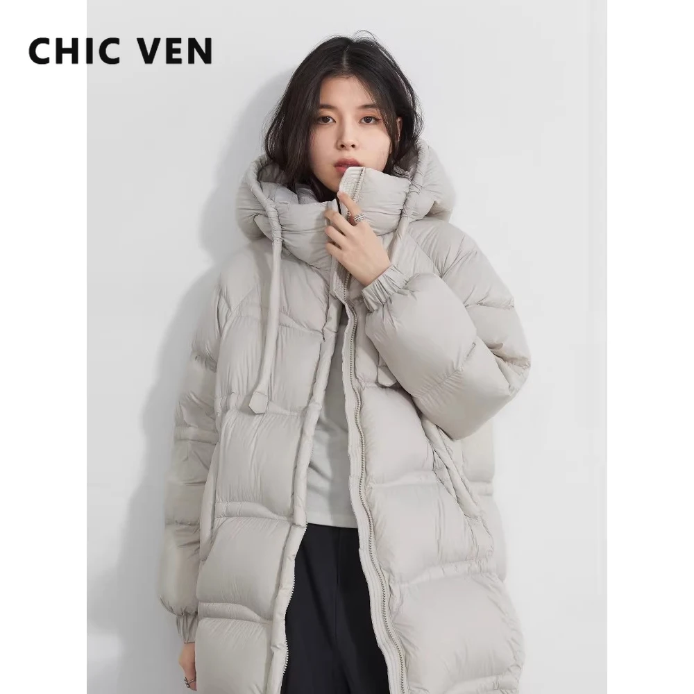 Chique ven mulheres para baixo casacos coreano com capuz cordão split design para baixo jaquetas moda sólida senhora roupas quentes outono inverno 2026