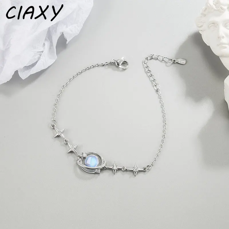 CIAXY Silver Color Six-pointed Star Bracelet Blue Universe Planet Bracelets Ladies Girl Party Goth Jewelry Gifts