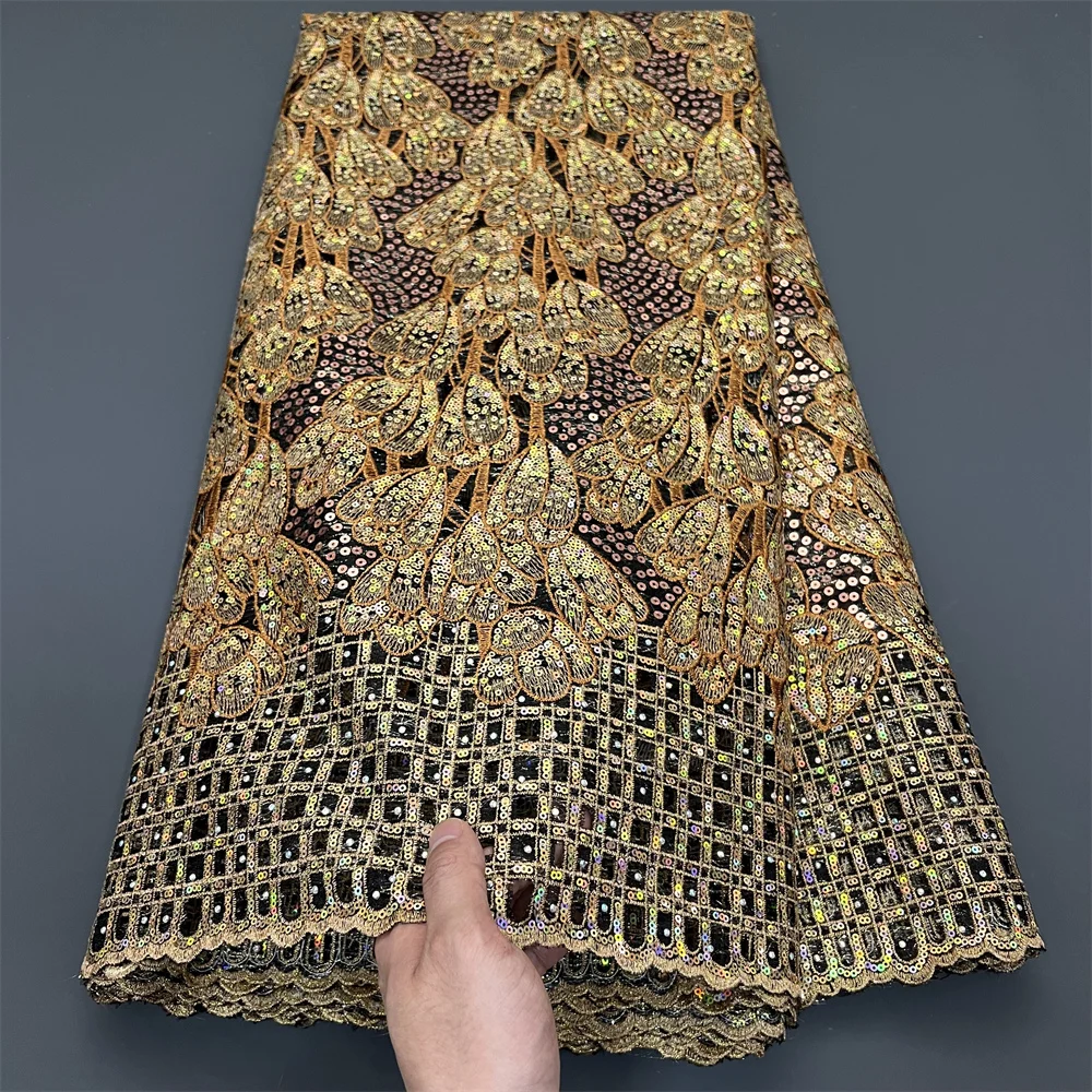 2025 High Quality African Nigerian Tulle Lace Fabric Sequins Embroidery French Guipure Wedding Party Dress Beaded 5Yards