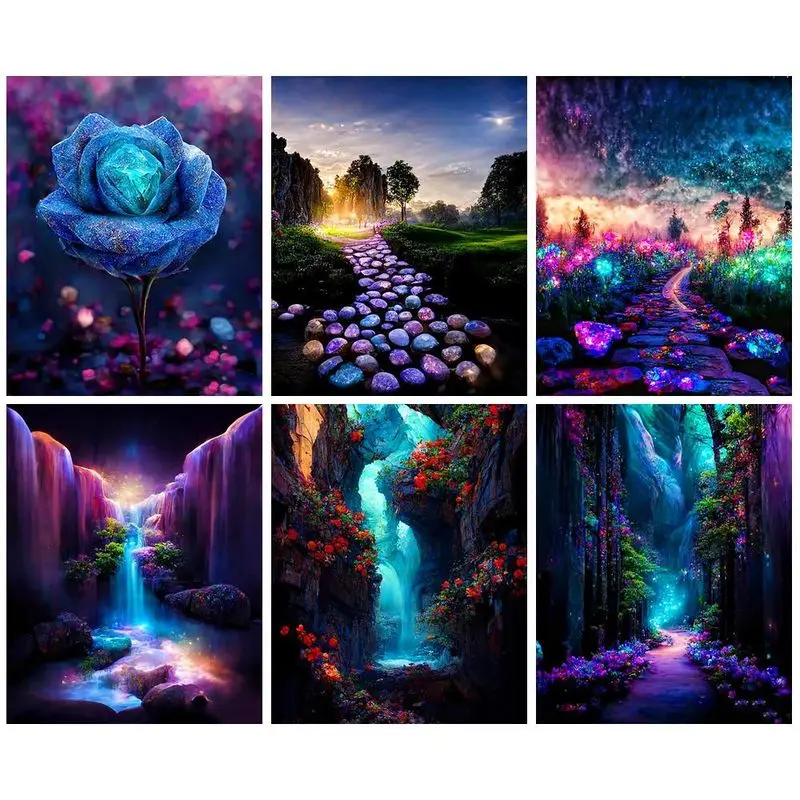 

CHENISTORY Diamond Embroidery Waterfall Night Scenery Full Square Round Cross Stitch Diamond Painting Mosaic Home Decor