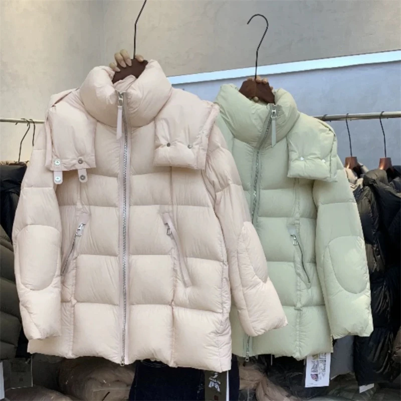 

Winter New Women's Fluffy Thick Warm Hooded Down Jackety2k High Quality Fashion Casual Loose Versatile Puff White Duck Down Coat