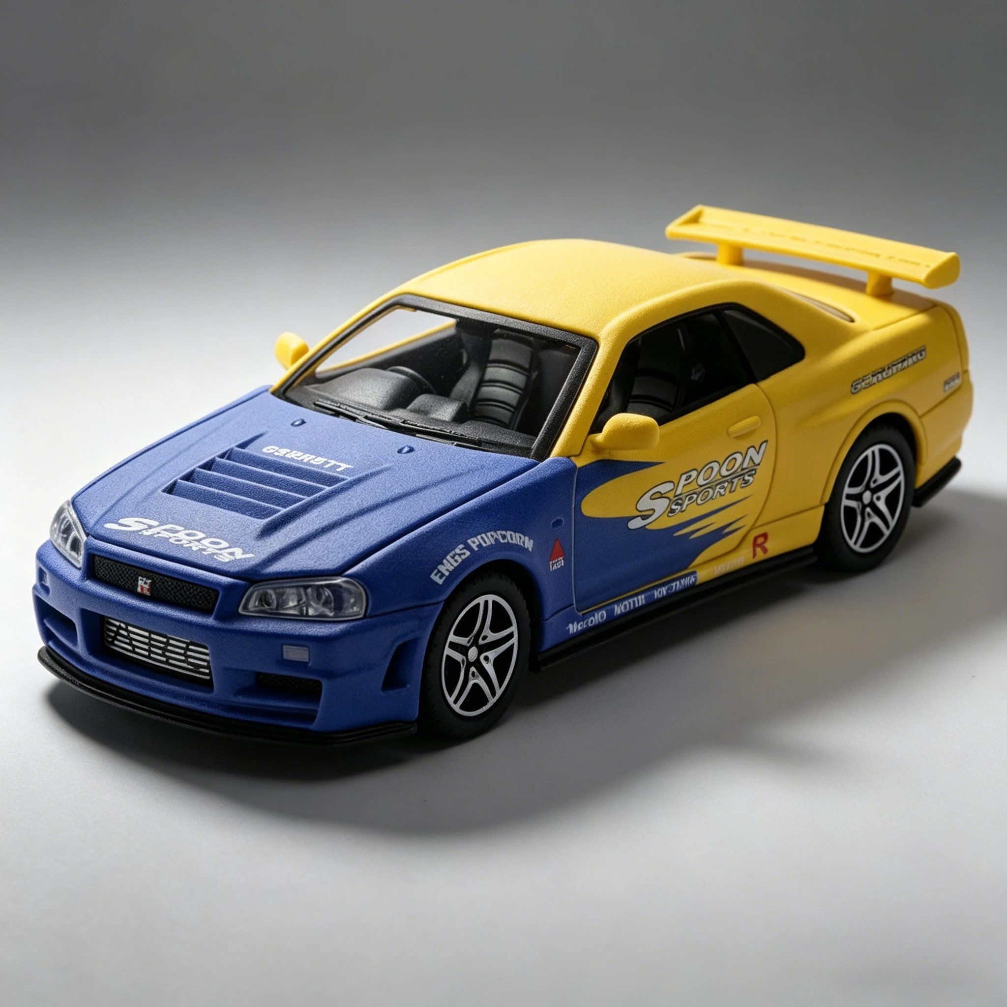 

Масштабная модель гоночного автомобиля Skyline GTR R34 1:32, литая металлическая, GT-R Spoon Sport, коллекционная миниатюра со звуком, светом и функцией отката назад