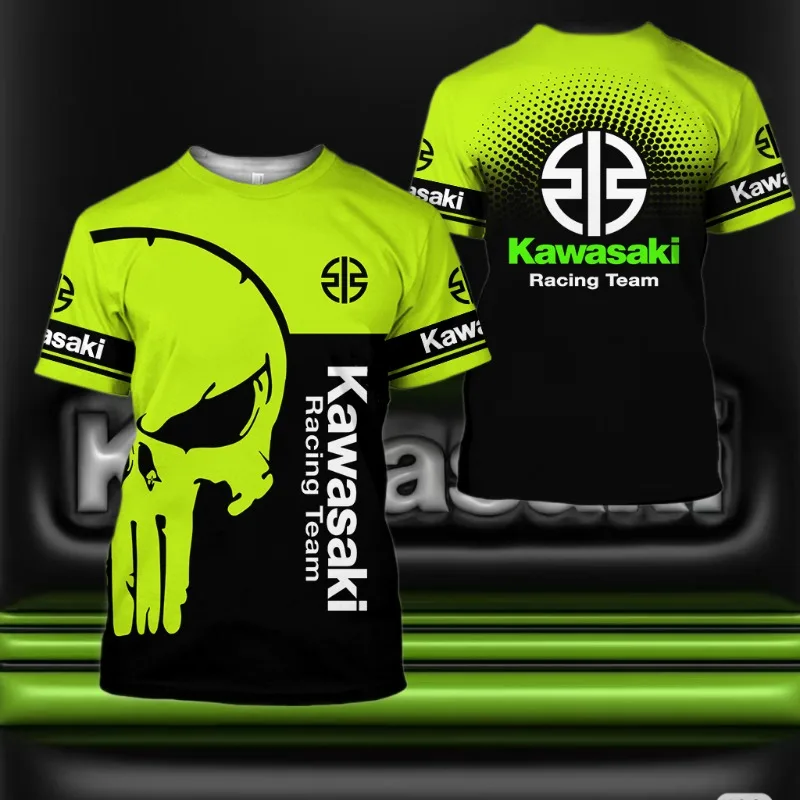 

Kawasaki Men's Quick Drying T-Shirt Racing Culture Street Style Casual Energetic Green Black Sportswear for Cyclist Outdoor Wear