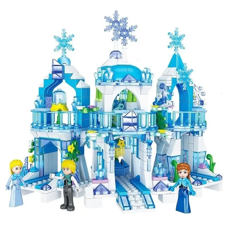 Amigo frozenlye anna elsa princesa castelo cavalo relógio torre blocos de construção kit compatível tijolos modelo filme crianças brinquedos para gir