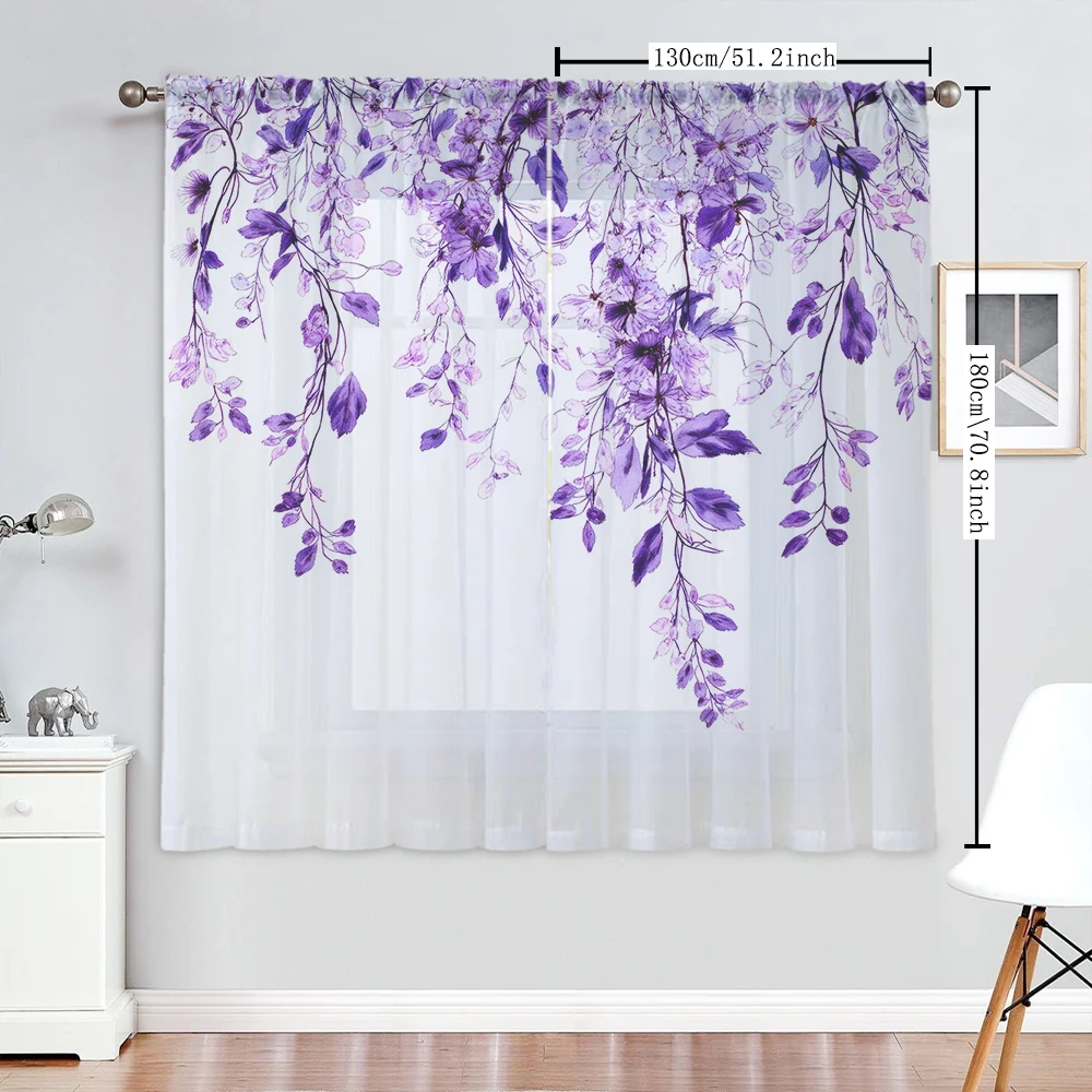 2Pcs Purple Leaf And White Purple Flower Print Home Decoration Window Screens, Suitable For Coffee Shops, Restaurants, Bedrooms