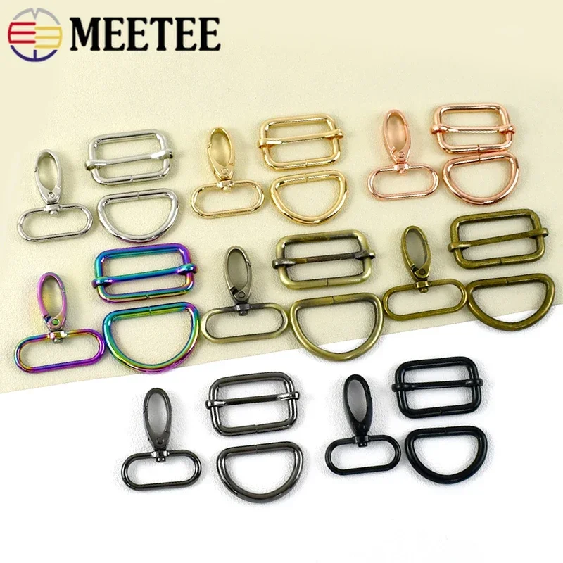 2/3Sets 16-38mm Swivel Lobster Clasp Metal D Ring Buckle for Strap Tri-Slider Hooks Bag Carabiner Hanger DIY Sewing Accessories