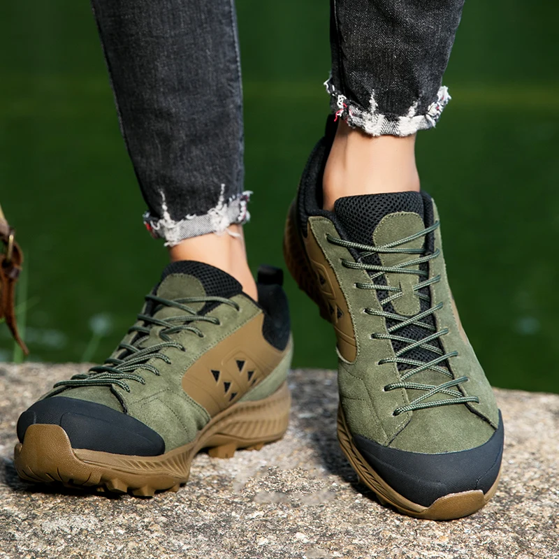 HIKEUP-Zapatillas deportivas de cuero para hombre y mujer, zapatos de Trekking, senderismo, escalada, diseñador de lujo, talla grande