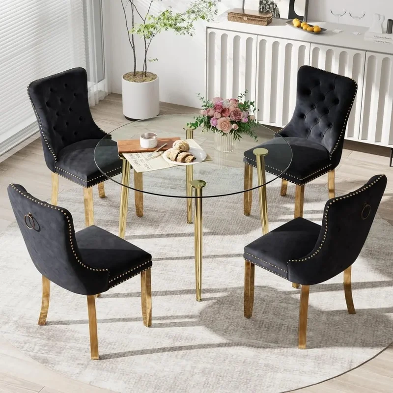 

Современный минималистичный обеденный набор с круглым стеклянным столешницей 36 дюймов на 4 человека, роскошный круглый кухонный стол и стулья.