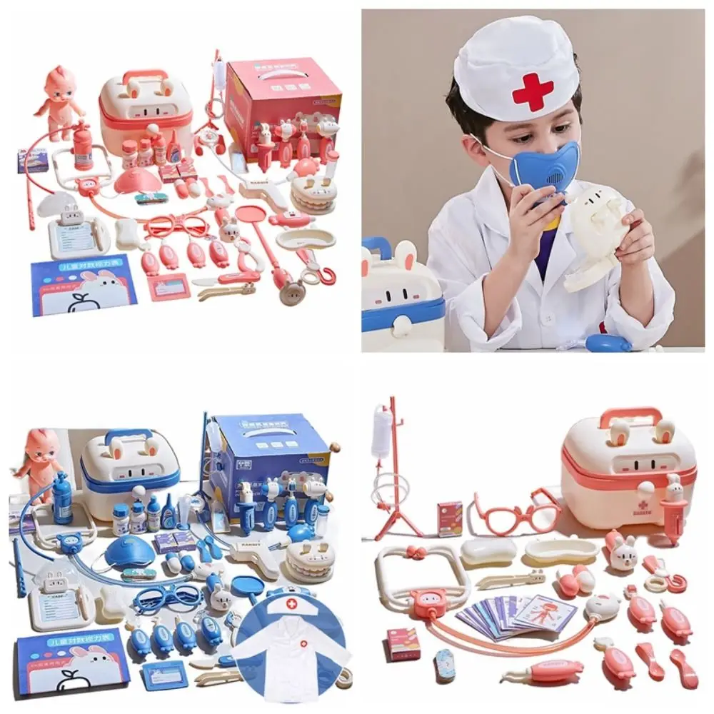 Simulação dentista caixa médico fingir role play kit fingent jogar brinquedos jogo educativo criança estetoscópio médico conjunto azul/rosa