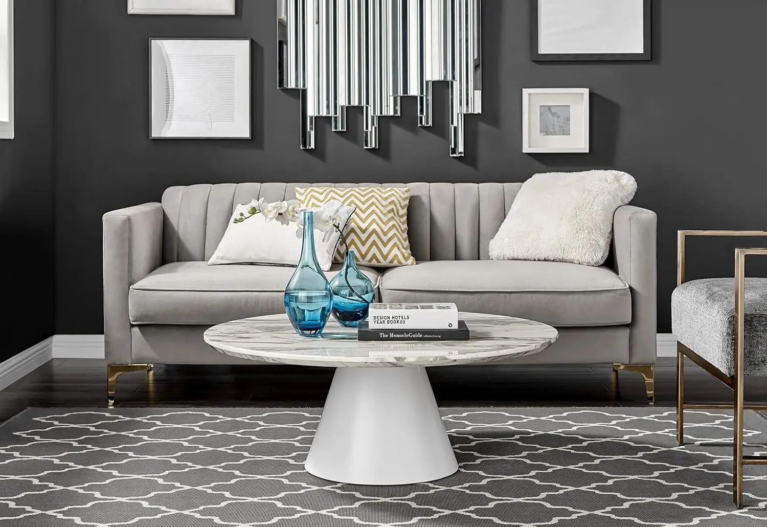 Coffee Table - Round Coffee Table - Contemporary Minimalist Coffee Table With Tapered Central Pillar - White, Customized