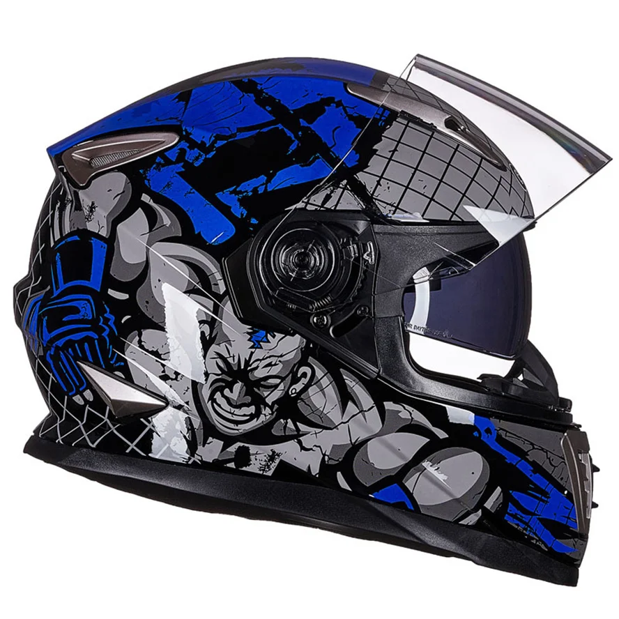 送料無料フルフェイスレーシングオートバイヘルメット-douyble-レンズインナーサンバイザー-casco-moto-男性女性安全-casque-moto-capacete